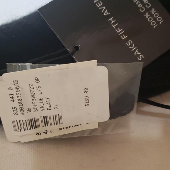 NWT- 100% CASHMERE SAKS FIFTH AVE BLACK SWEATER. XL - Picture 2 of 9